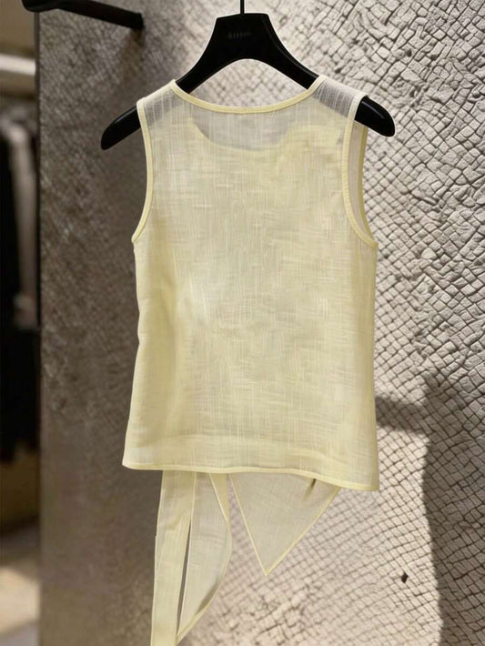 SHEIN Franclia بلوزة صفراء بحافة غير متماثلة برباط وفتحات