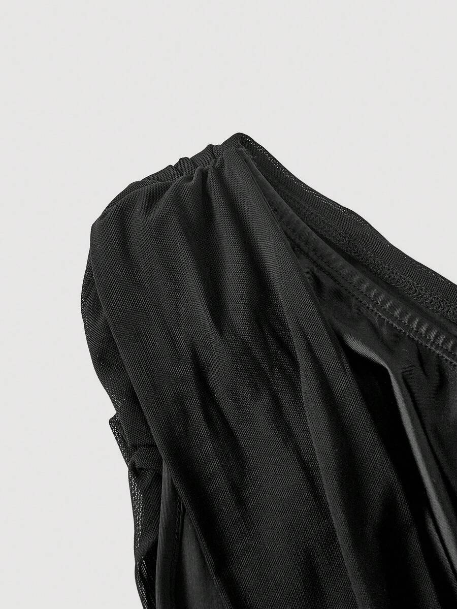 SHEIN MOD فستان أسود طويل سادة بكتف واحد وقصة حورية البحر