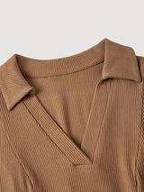 SHEIN MOD فستان محبوك بلون كاكي بياقة مكشكشة ستايل بريبي
