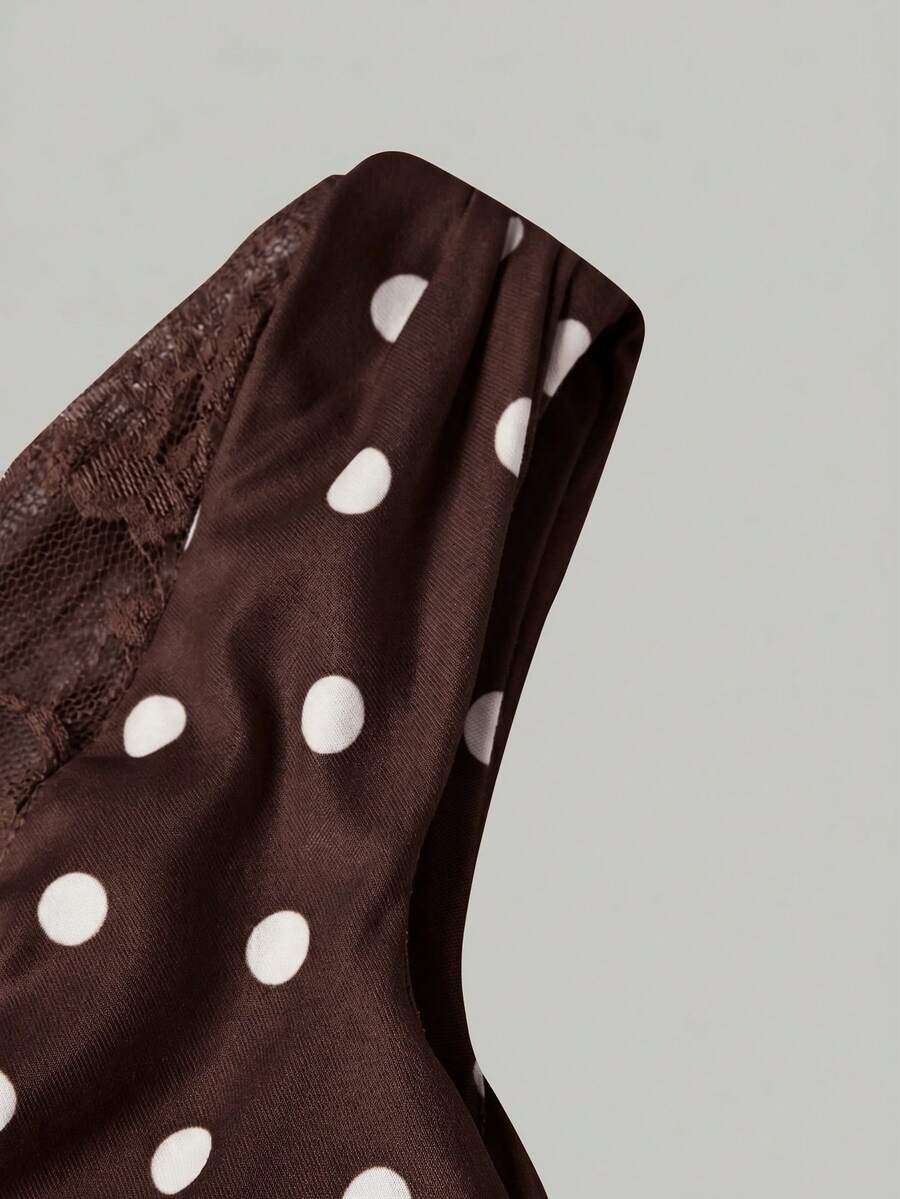 SHEIN MOD فستان بكتف واحد بطبعة نقاط بولكا مع رقع دانتيل