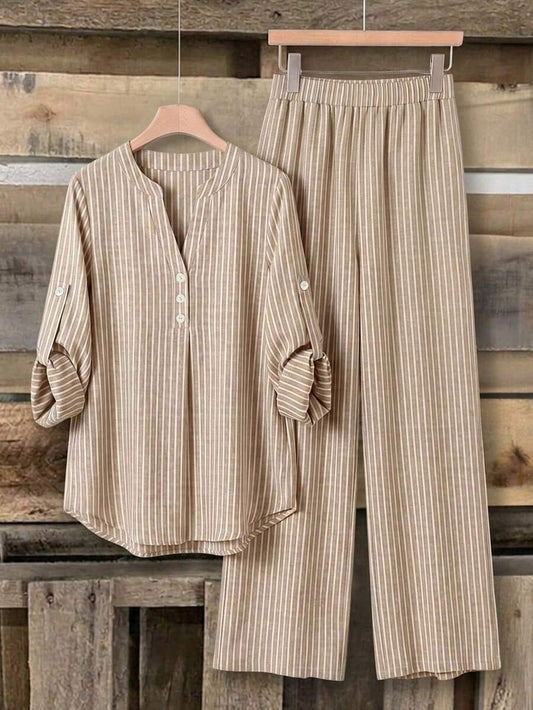 SHEIN Rusticease بدلة كاجوال مخططة لإطلالة صيفية مريحة وأنيقة