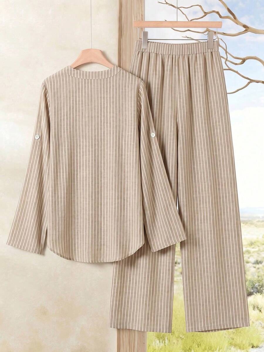 SHEIN Rusticease بدلة كاجوال مخططة لإطلالة صيفية مريحة وأنيقة