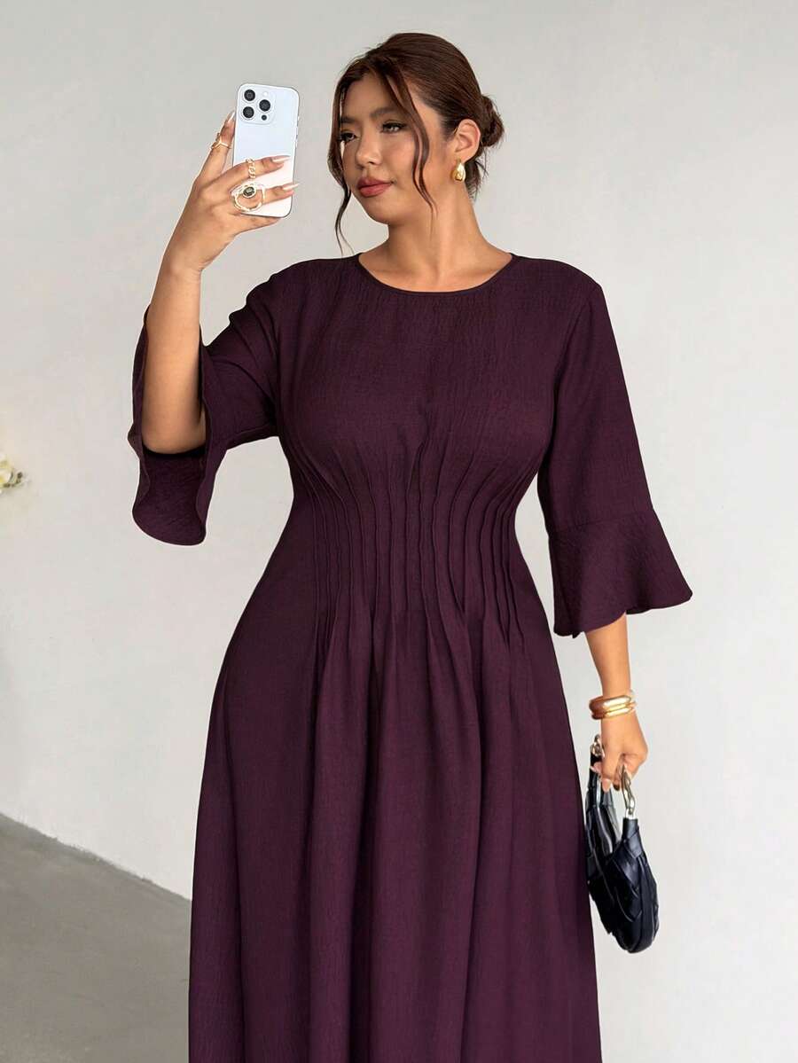 SHEIN Firerie فستان كاجوال بخصر محدد وأكمام طويلة بتصميم عتيق
