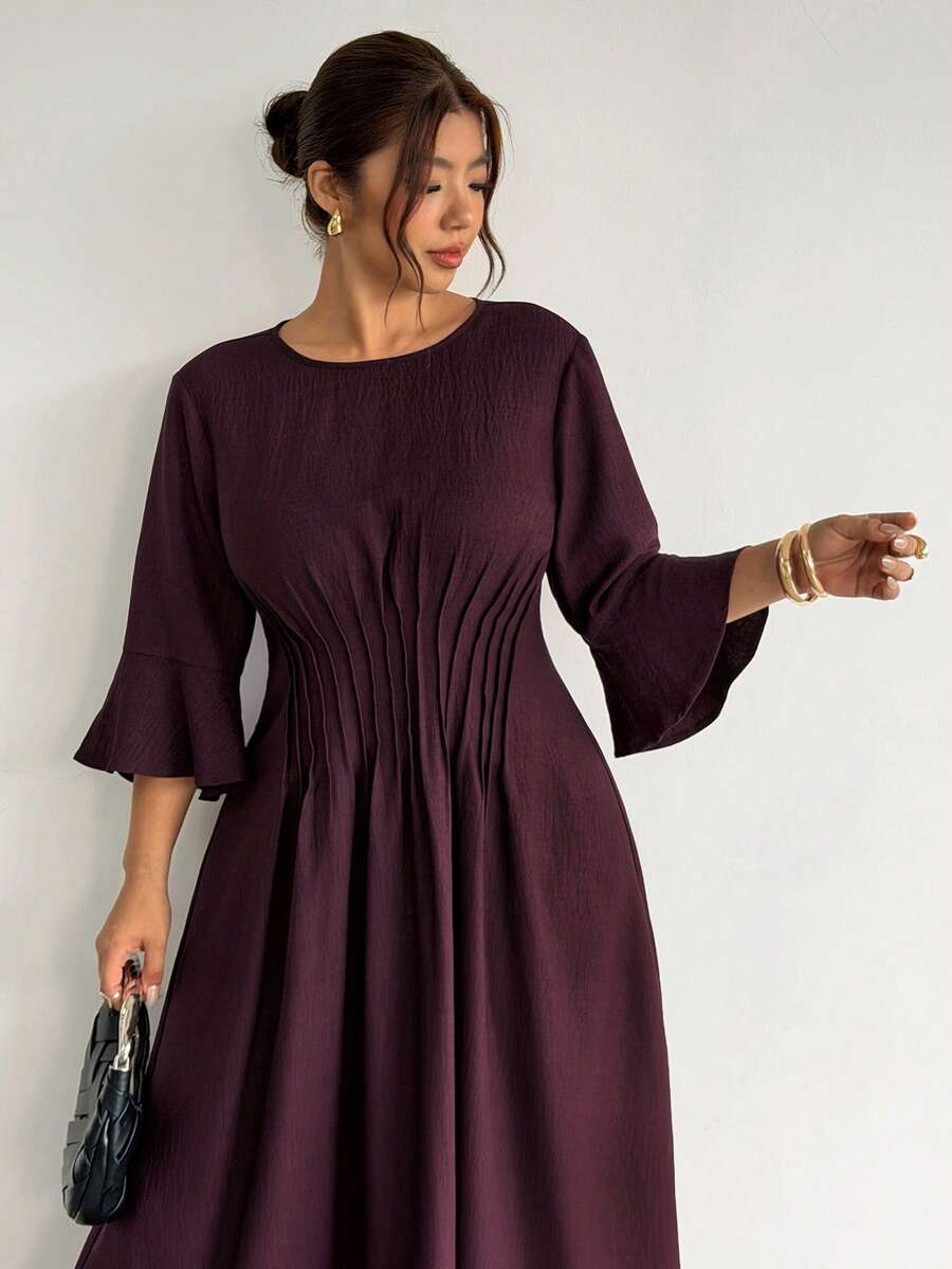 SHEIN Firerie فستان كاجوال بخصر محدد وأكمام طويلة بتصميم عتيق