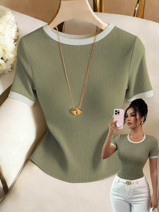 SHEIN Elenzga تي شيرت نسائي كاجوال قصير الأكمام