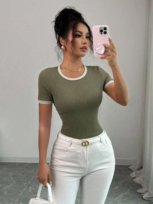 SHEIN Elenzga تي شيرت نسائي كاجوال قصير الأكمام