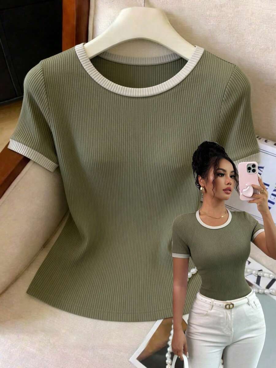 SHEIN Elenzga تي شيرت نسائي كاجوال قصير الأكمام