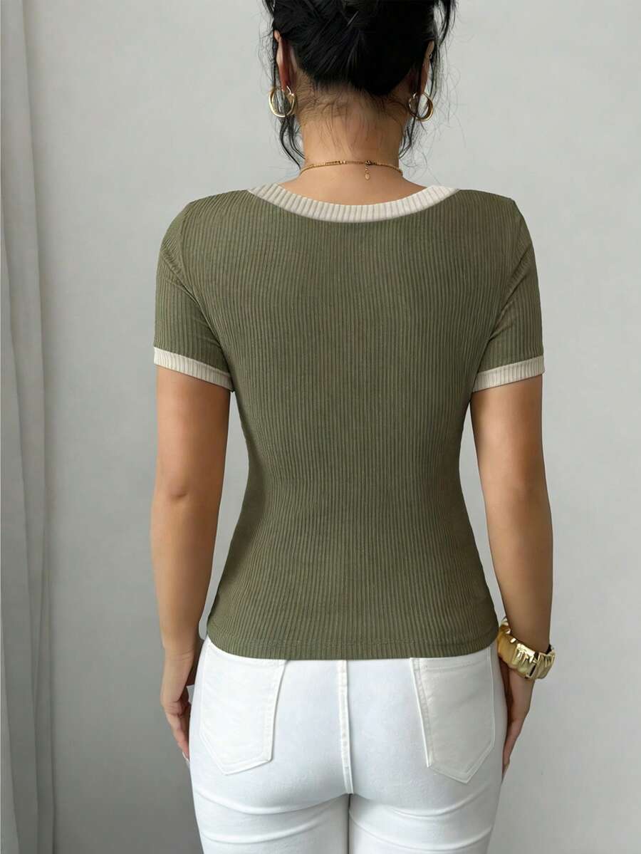 SHEIN Elenzga تي شيرت نسائي كاجوال قصير الأكمام