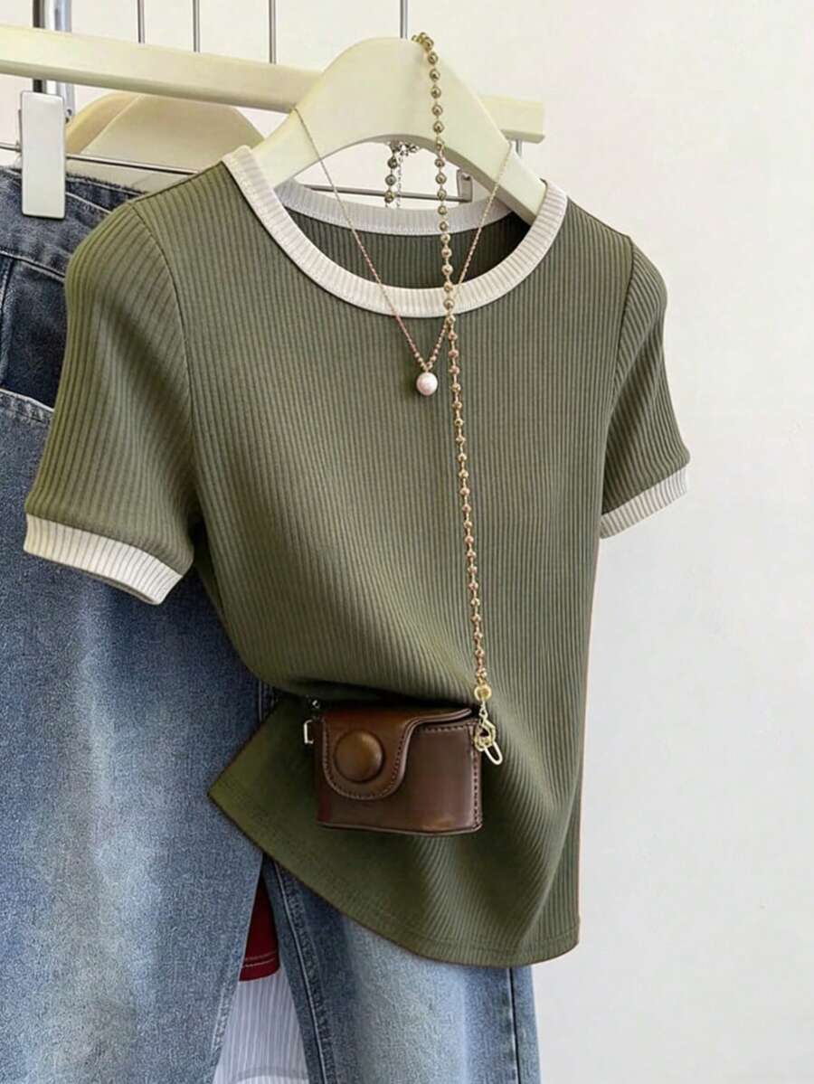 SHEIN Elenzga تي شيرت نسائي كاجوال قصير الأكمام