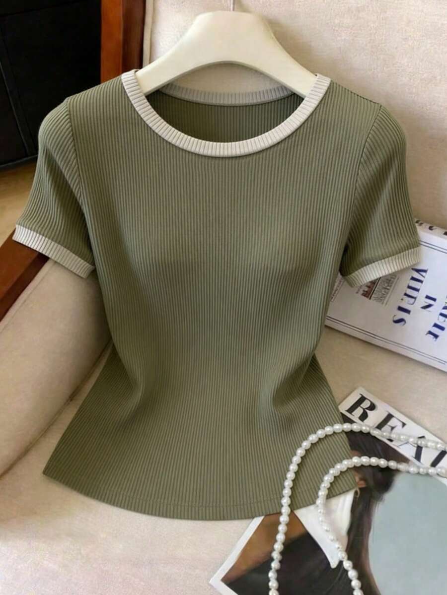 SHEIN Elenzga تي شيرت نسائي كاجوال قصير الأكمام