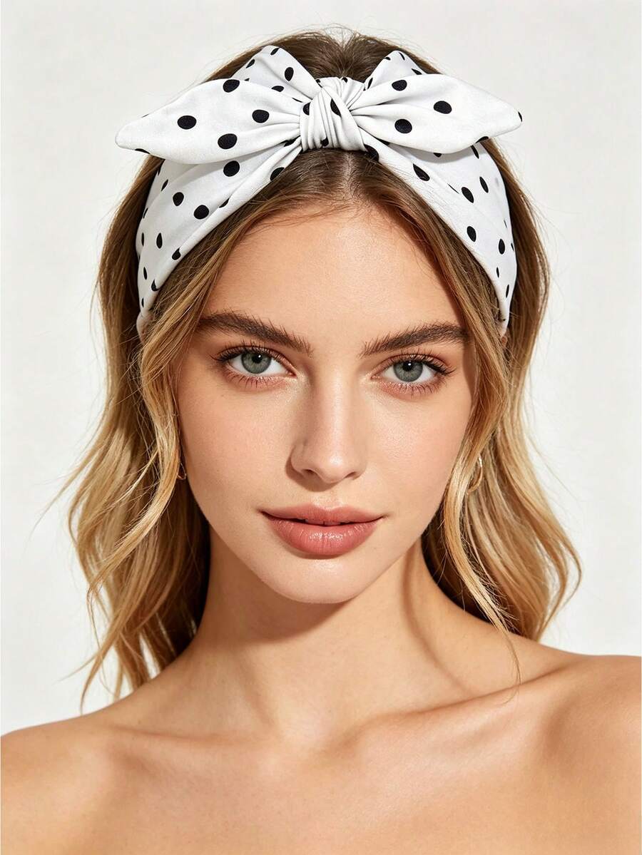 SHEIN عصابة رأس بأذني أرنب بنقاط بولكا بفيونكة 4 قطع