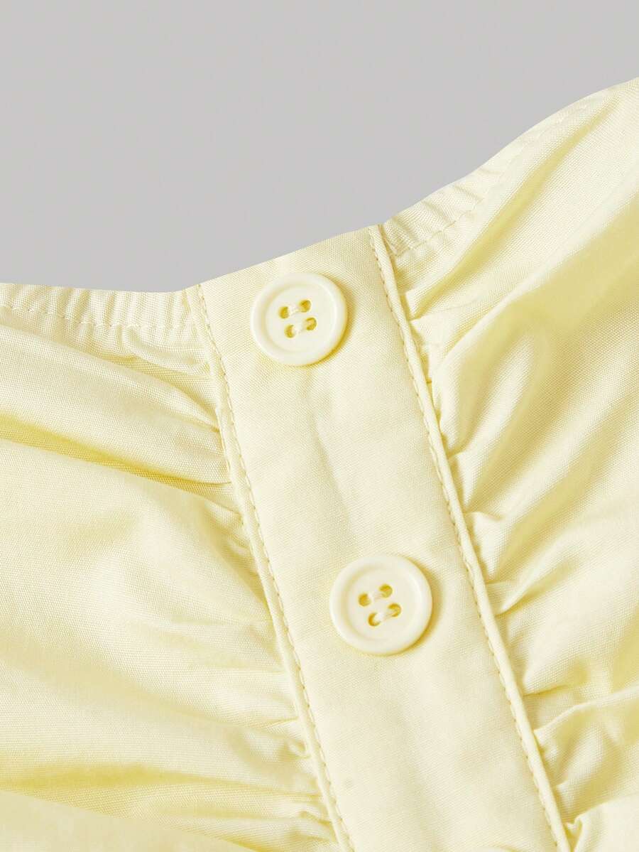 SHEIN MOD فستان كاميسول قصير قطني بأزرار باللون الأصفر الفاتح