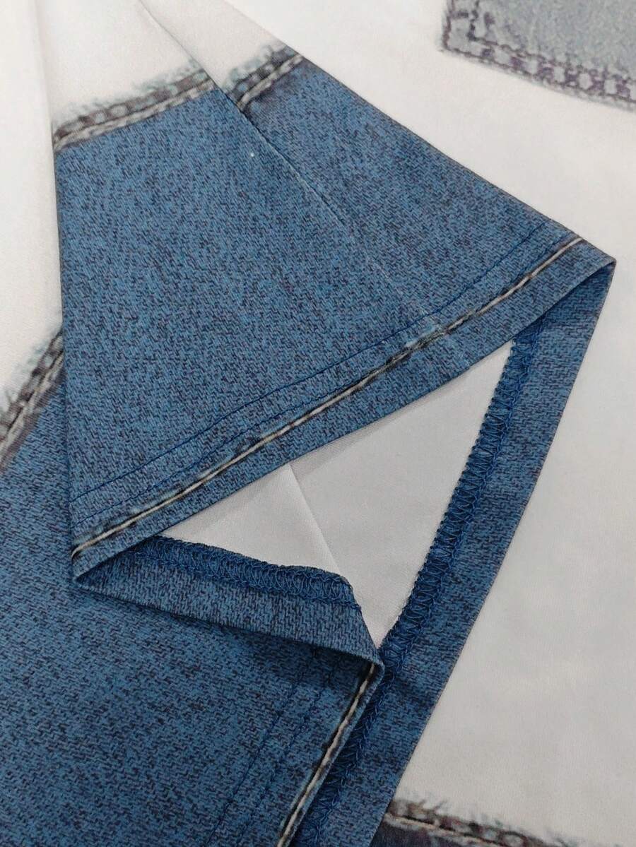 SHEIN تي شيرت جينز بأكمام قصيرة مريح وكاجوال