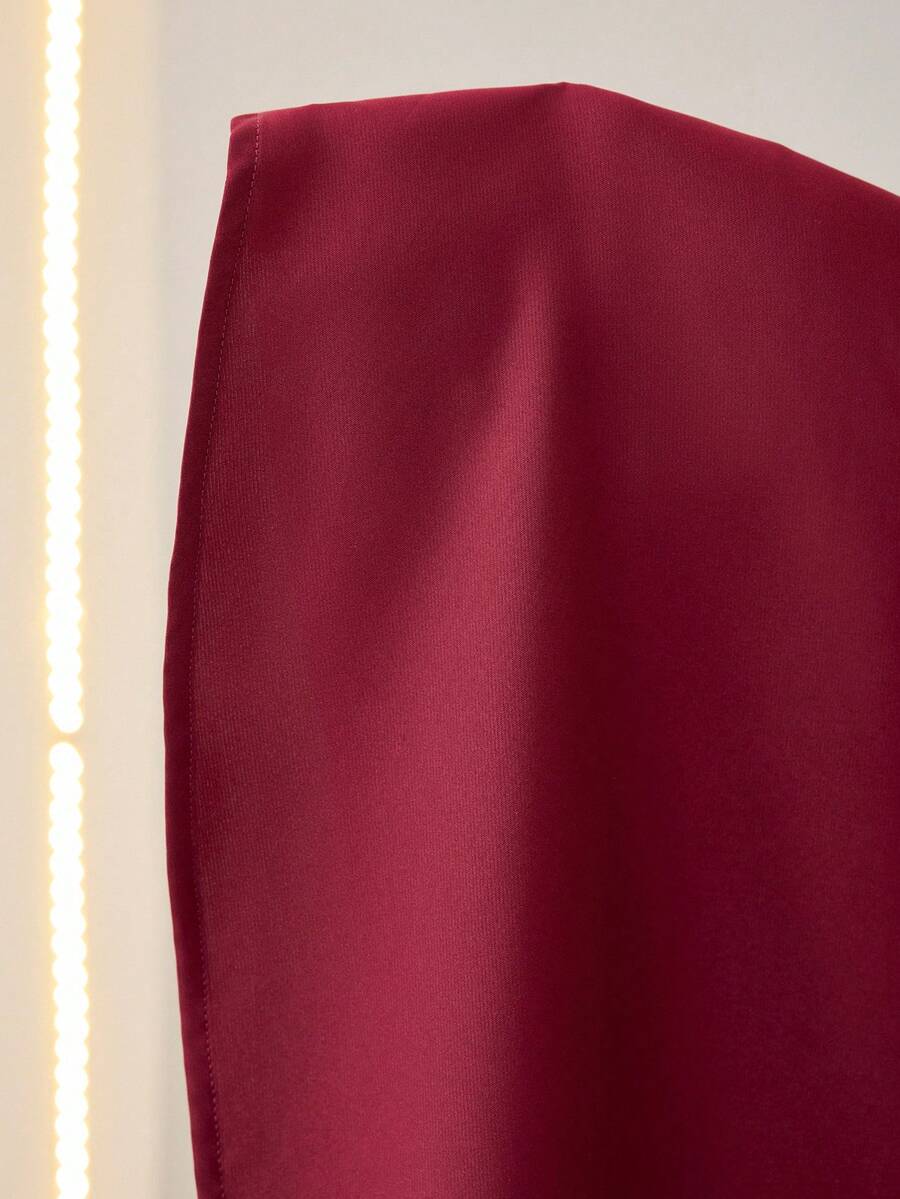 SHEIN Al Najma فستان عربي بلون أحمر بأكمام طويلة وديكور محبوك