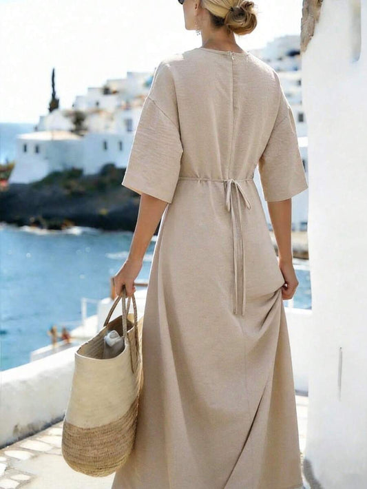 SHEIN Breezaya فستان ماكسي سادة بتصميم مجدول أنيق