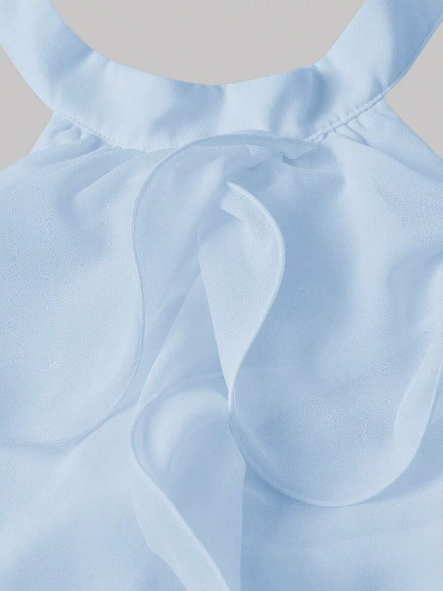 SHEIN فستان قصير أزرق متعدد الطبقات بكشكشة وياقة هولتر
