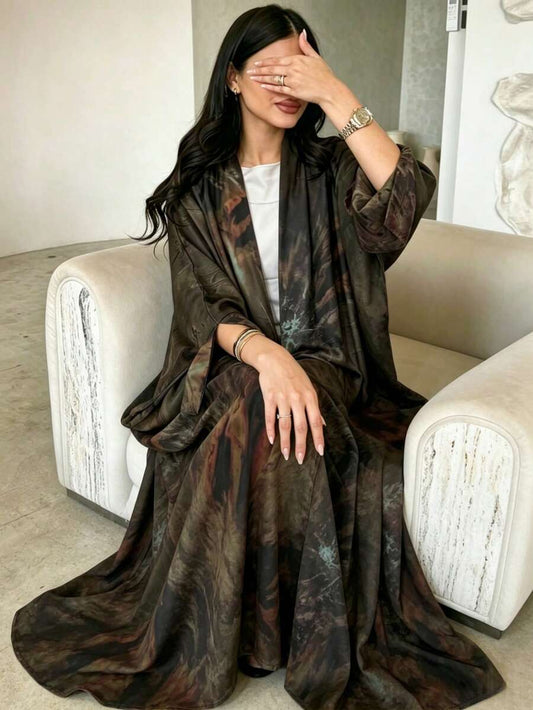 SHEIN Yasmyna عباية عربية فضفاضة بأكمام طويلة بنقشة تاي داي أنيقة