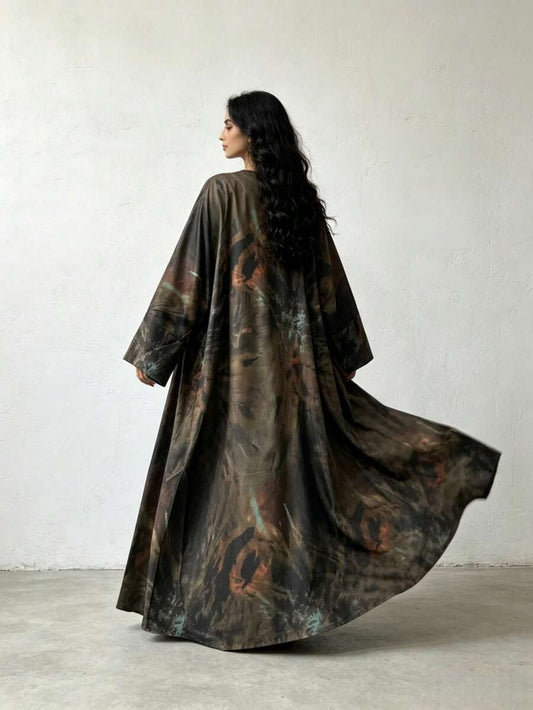 SHEIN Yasmyna عباية عربية فضفاضة بأكمام طويلة بنقشة تاي داي أنيقة