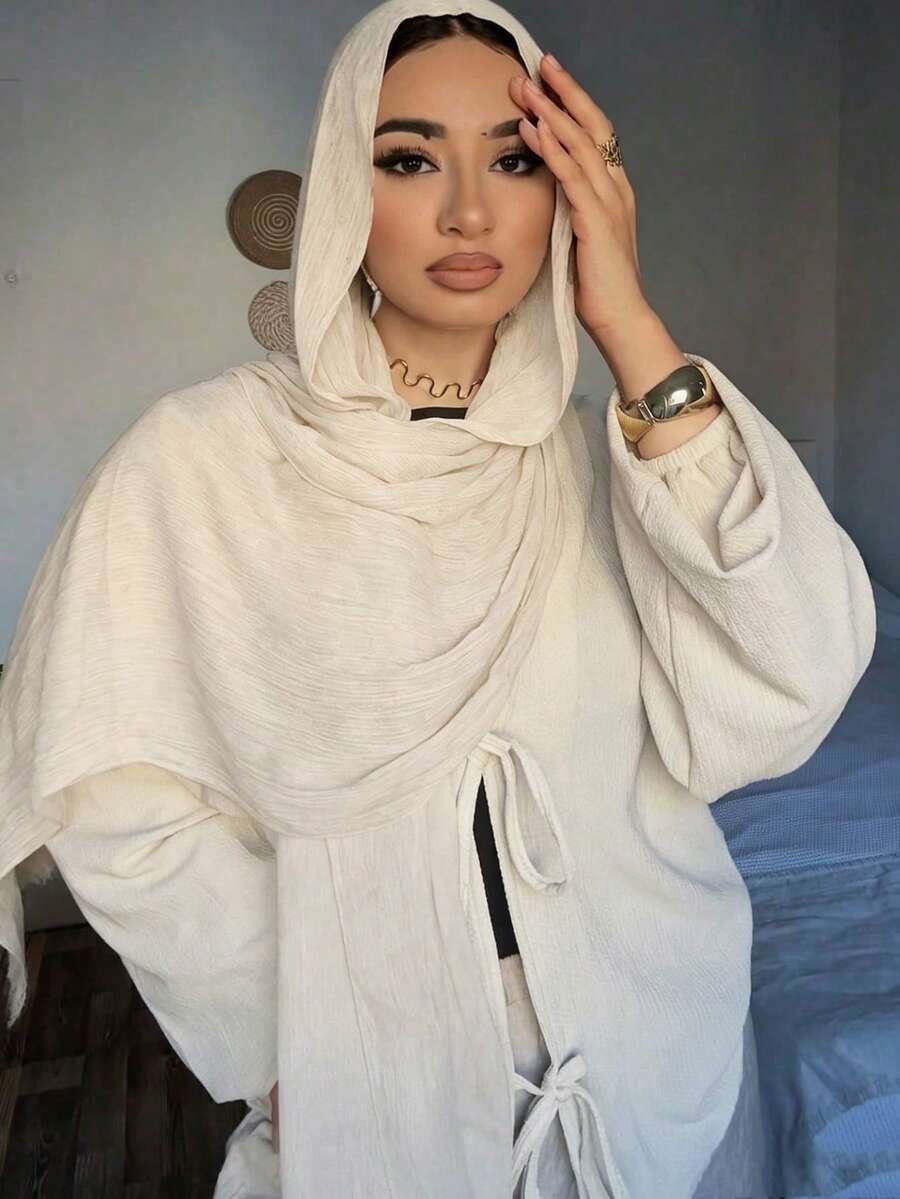 SHEIN حجاب نسائي طويل من قماش ناعم وقابل للتنفس بلون بيج