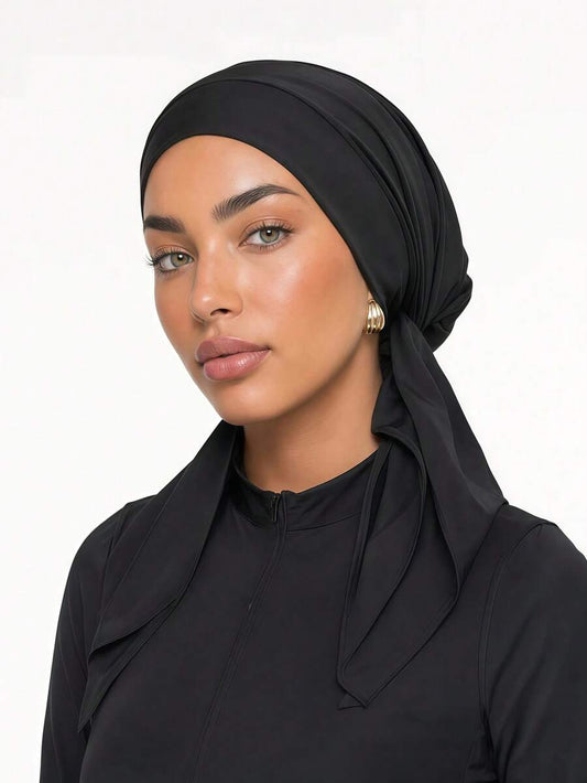 SHEIN قبعة حجاب سوداء بتصميم شرقي عربي وتوربان بحافة عريضة منحنية