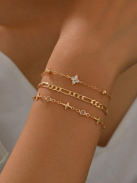 SHEIN طقم 3 قطع أساور مرصعة بالراينستون