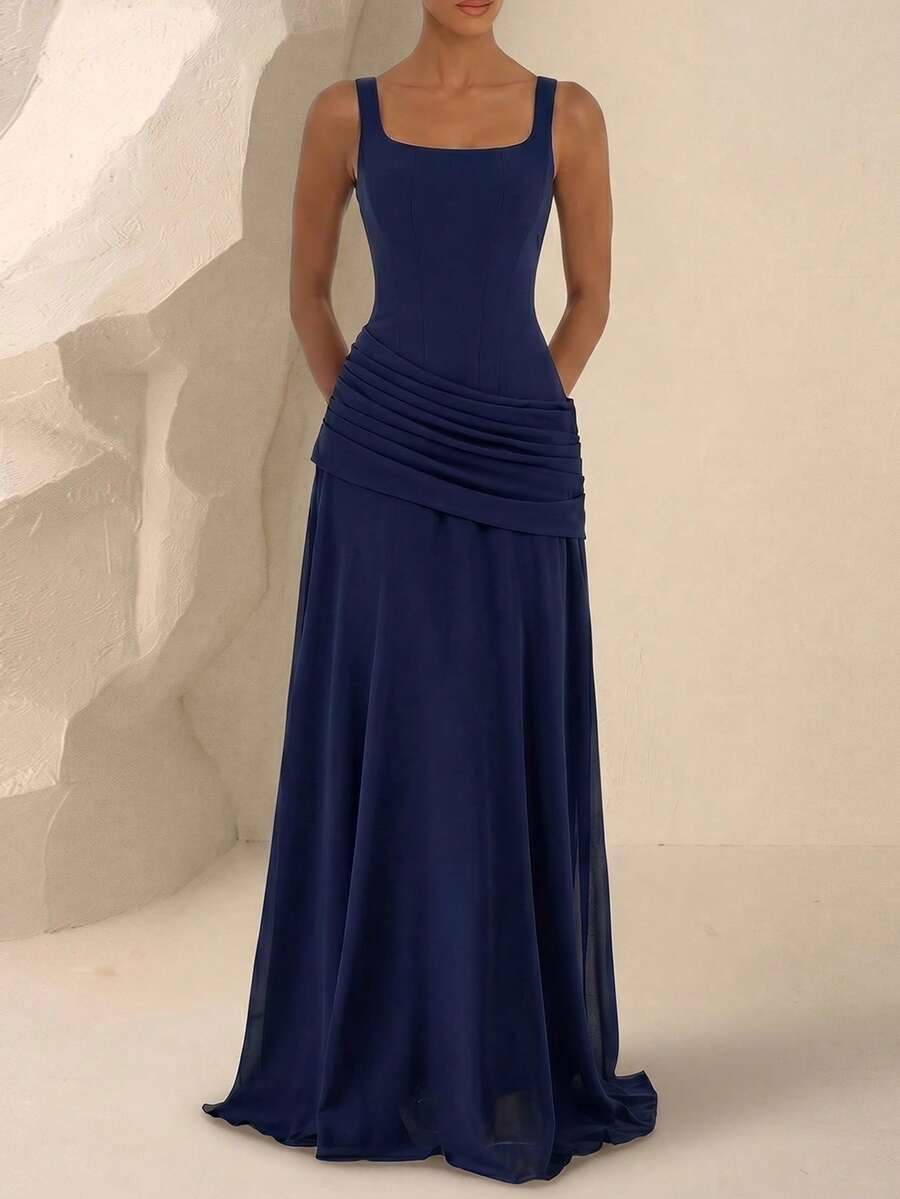 SHEIN Coutiva فستان سهرة أزرق فاخر وأنيق