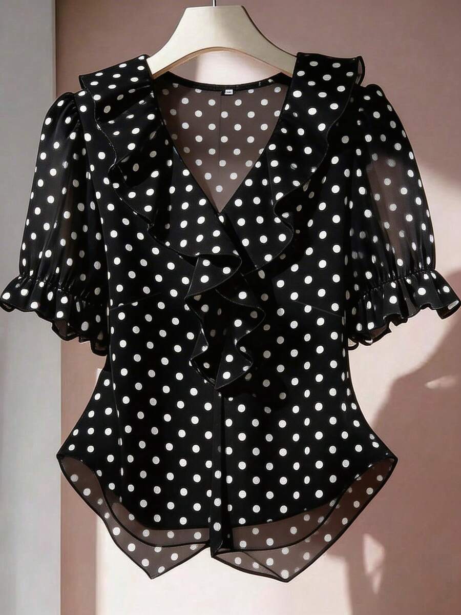 SHEIN Franclia بلوزة كاجوال بأكمام بشكل بتلة