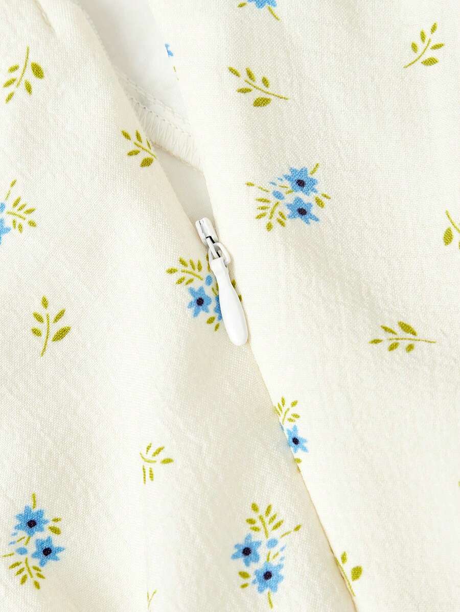 SHEIN MOD فستان بربطة عنق وزخارف زهرية صغيرة