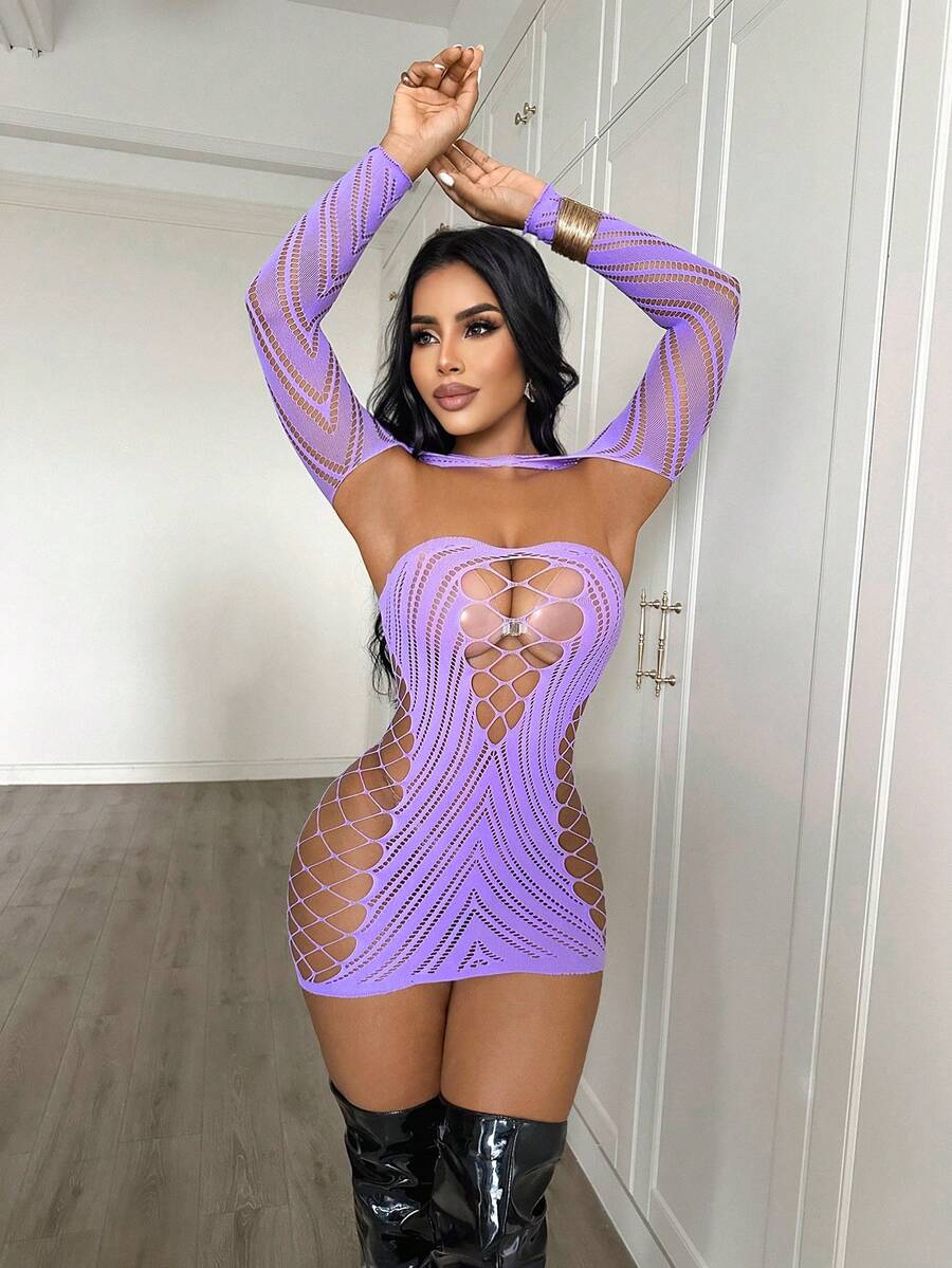SHEIN ChaseTheNight طقم لانجري شبكي قطعتين للنساء