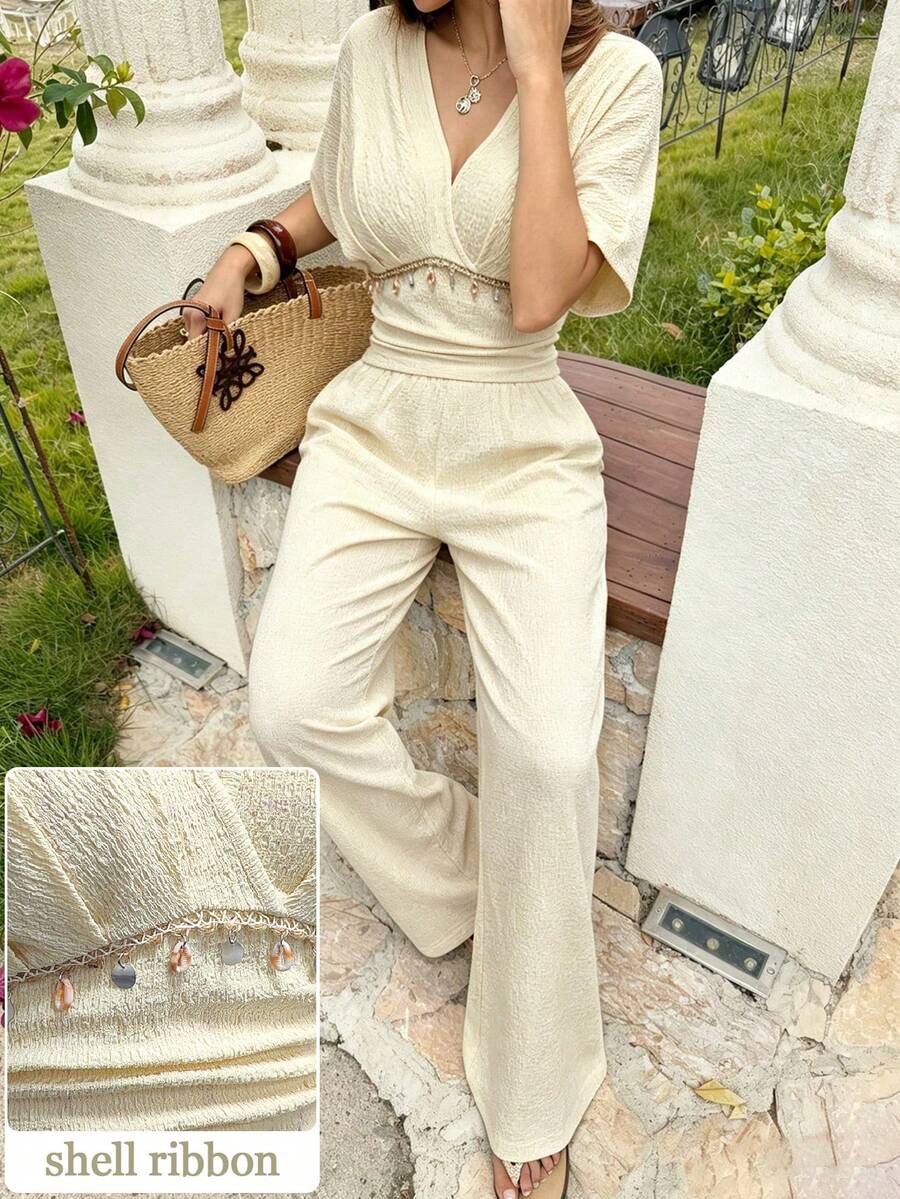SHEIN Mulvari طقم قطعتين بلوزة وبنطال مستقيم الساق