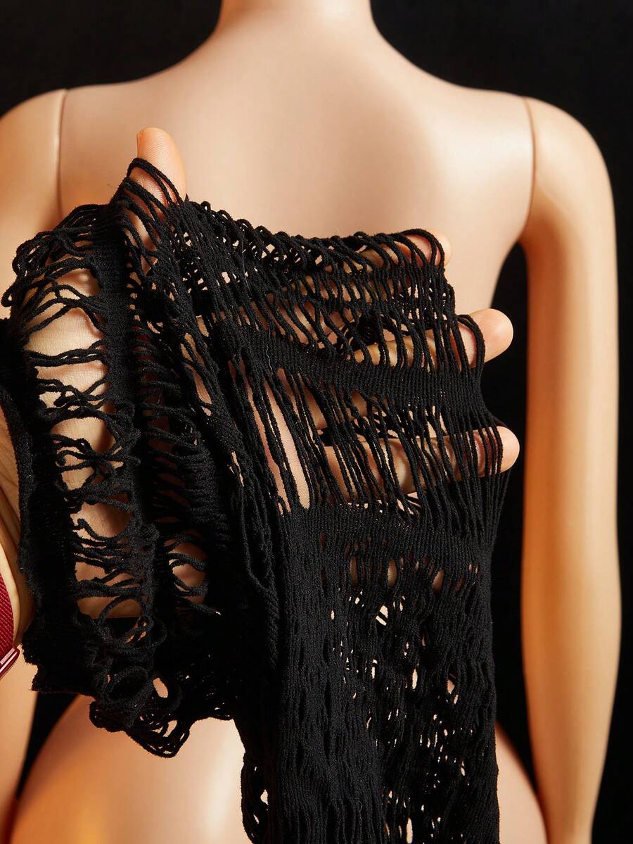 SHEIN ChaseTheNight فستان لانجري أسود من الشبك بظهر مفتوح وقصة ضيقة