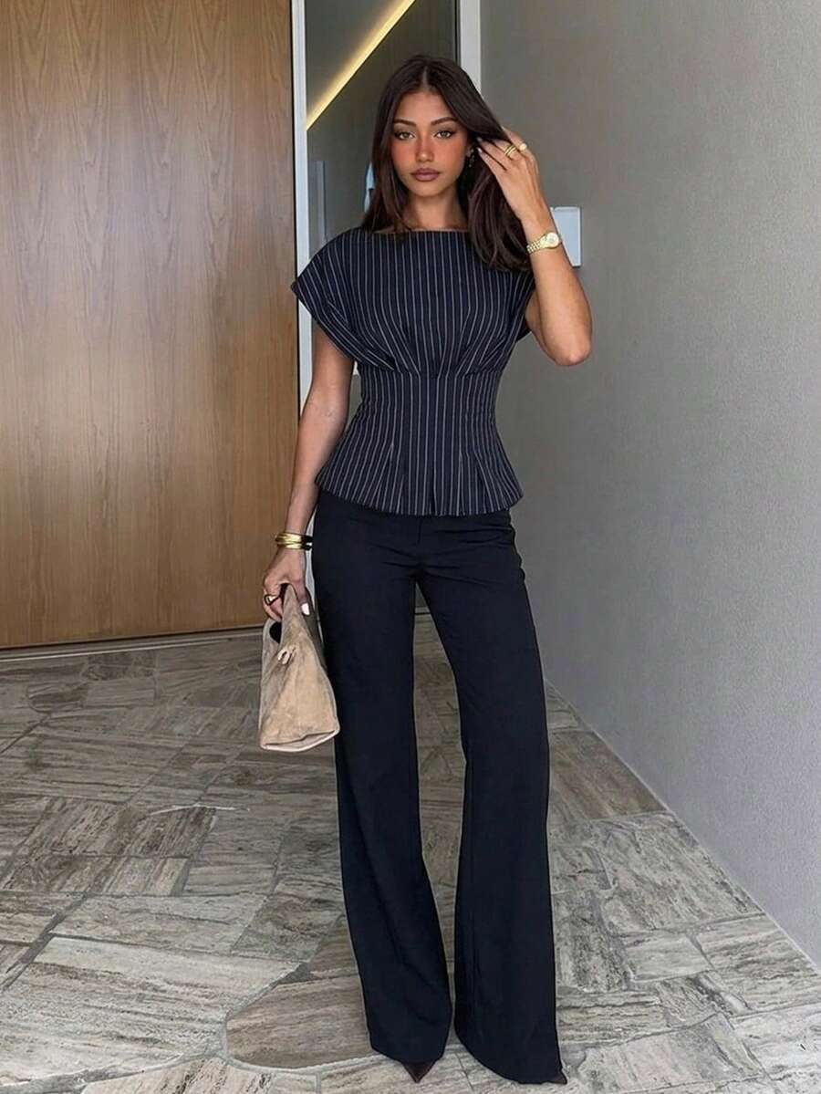 SHEIN Siren Gaze قميص نسائي مخطط كاجوال