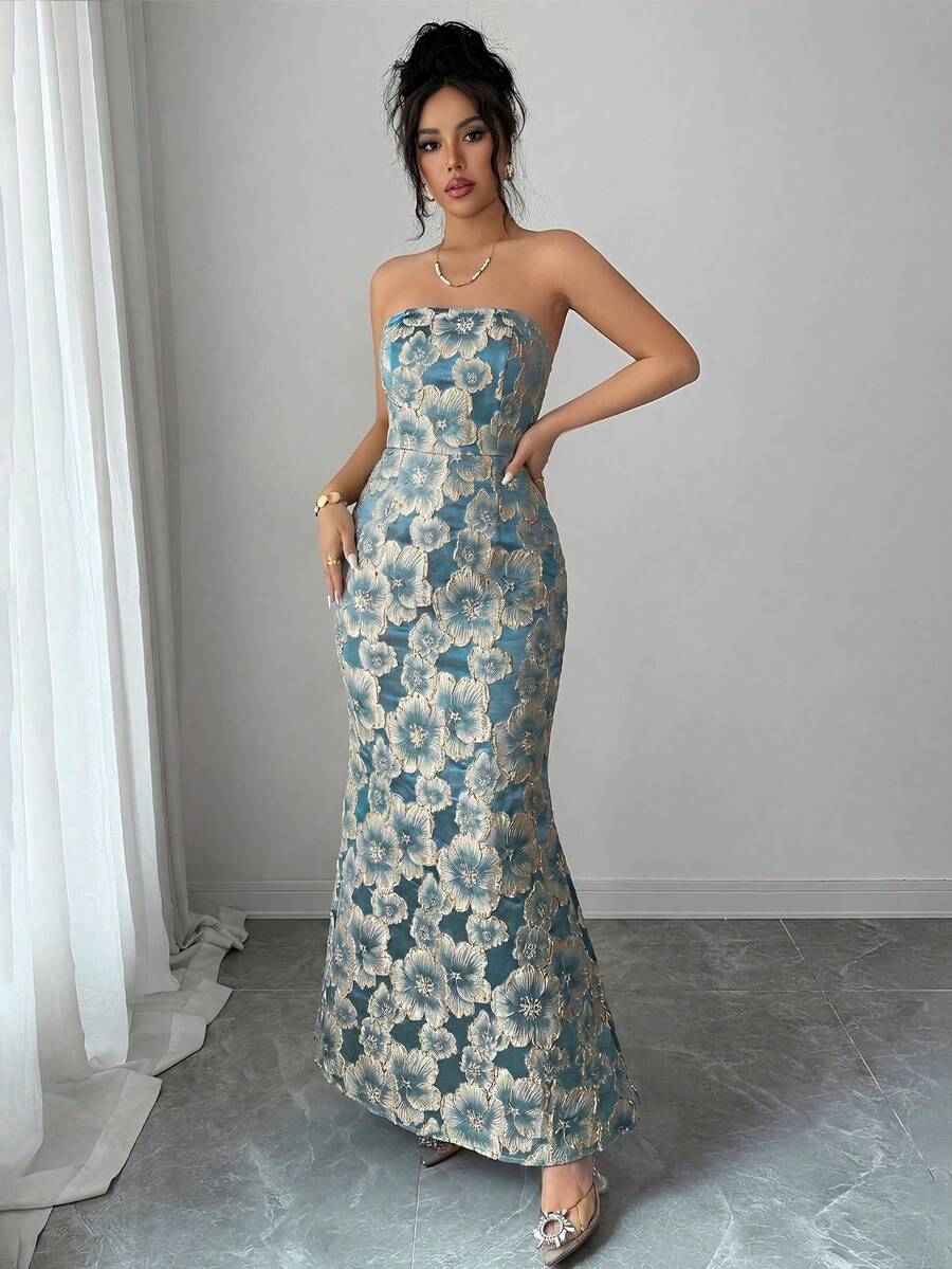 SHEIN Elenzga طقم نسائي من قطعتين فستان حورية البحر وجاكيت شيفون