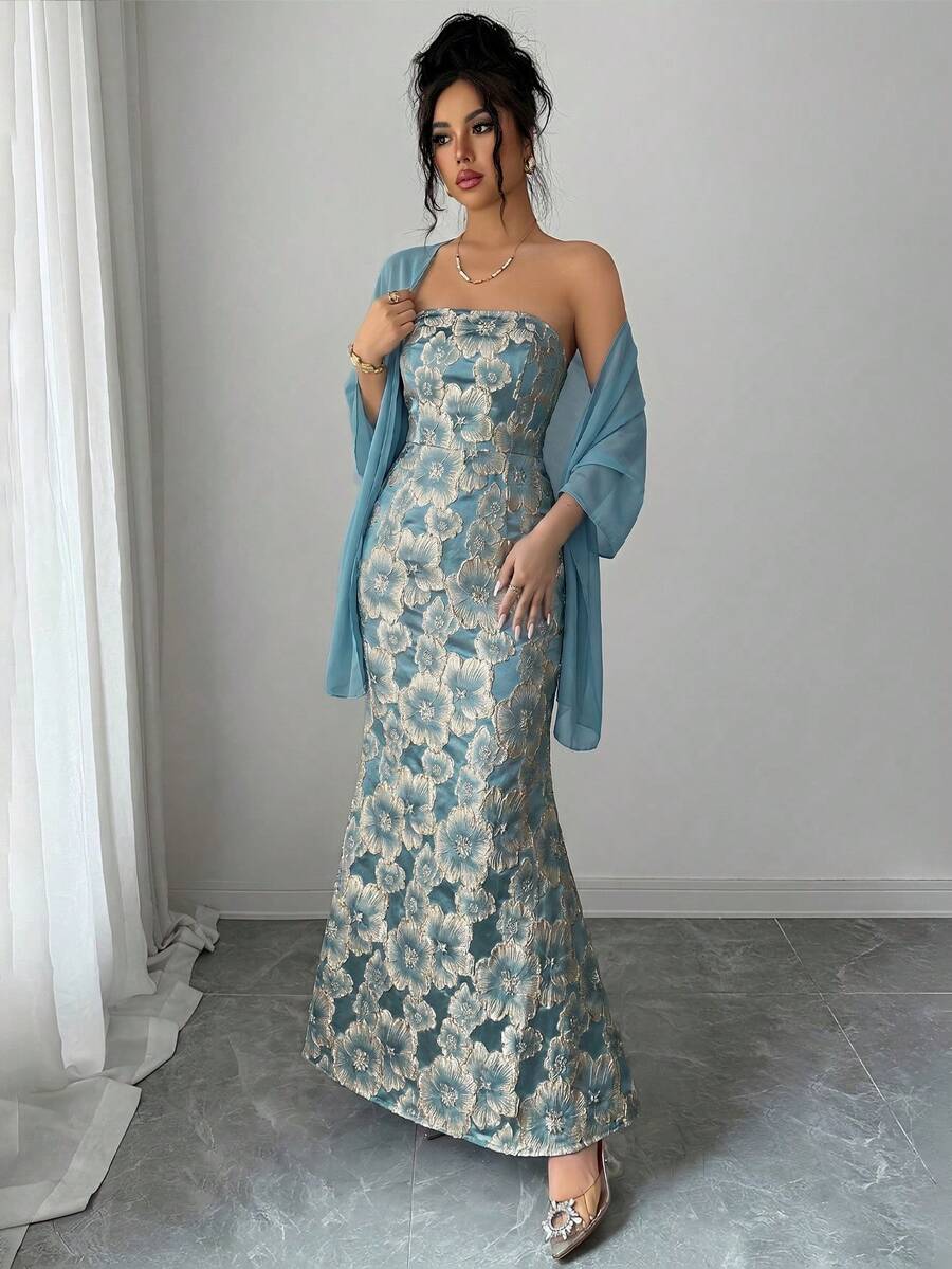 SHEIN Elenzga طقم نسائي من قطعتين فستان حورية البحر وجاكيت شيفون