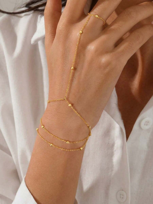 SHEIN سوار إصبع متصل ستانلس ستيل بسلسلة خرز