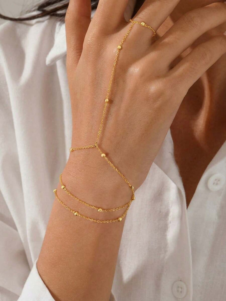 SHEIN سوار إصبع متصل ستانلس ستيل بسلسلة خرز