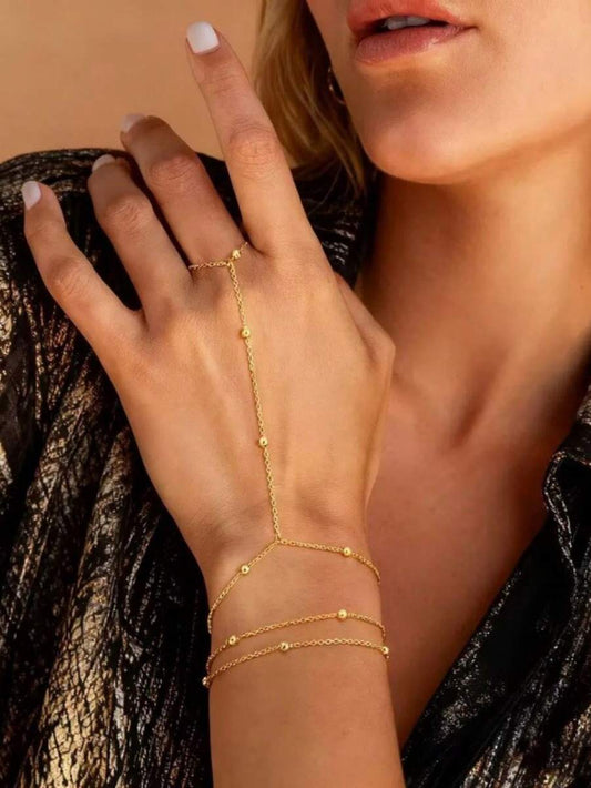 SHEIN سوار إصبع متصل ستانلس ستيل بسلسلة خرز