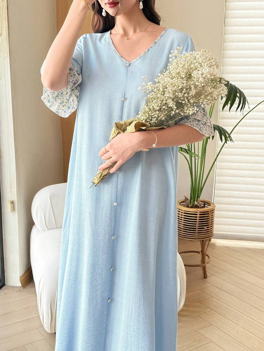 SHEIN Yasmyna فستان أزرق برقع زهرية