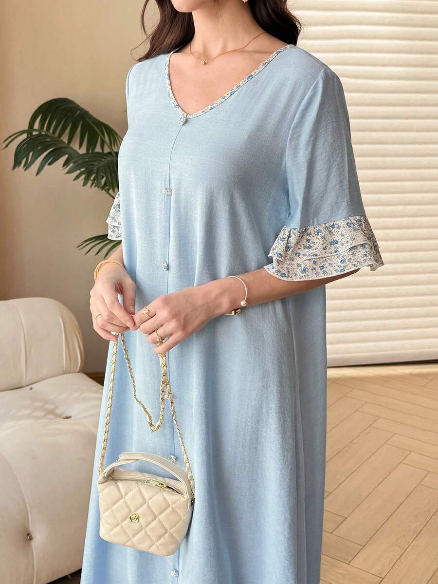 SHEIN Yasmyna فستان أزرق برقع زهرية