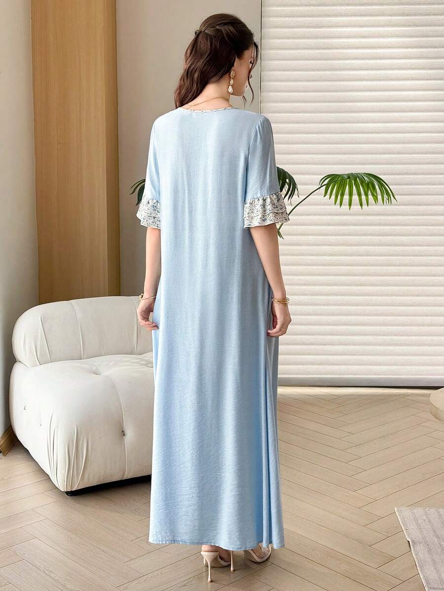 SHEIN Yasmyna فستان أزرق برقع زهرية