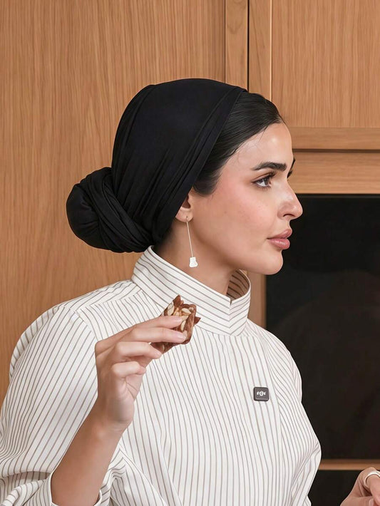 SHEIN حجاب نسائي كلاسيكي بلون أسود من قماش مودال ناعم