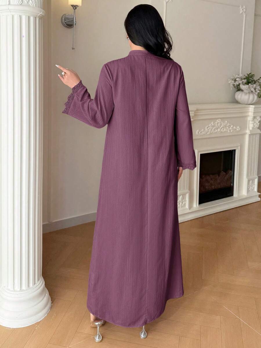 SHEIN Yasmyna فستان عربي بأكمام طويلة ودانتيل متباين بلون أرجواني