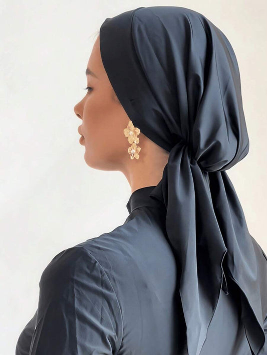 SHEIN قبعة حجاب سوداء بتصميم شرقي عربي وتوربان بحافة عريضة منحنية