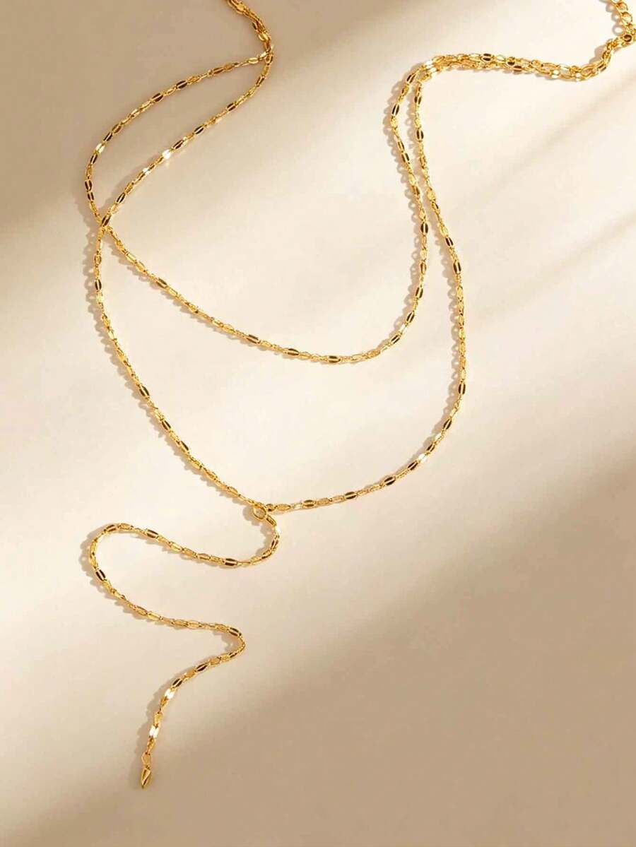 SHEIN قلادة طويلة من ستانلس ستيل بطبقتين أنيقة