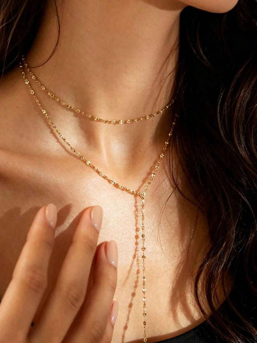 SHEIN قلادة طويلة من ستانلس ستيل بطبقتين أنيقة