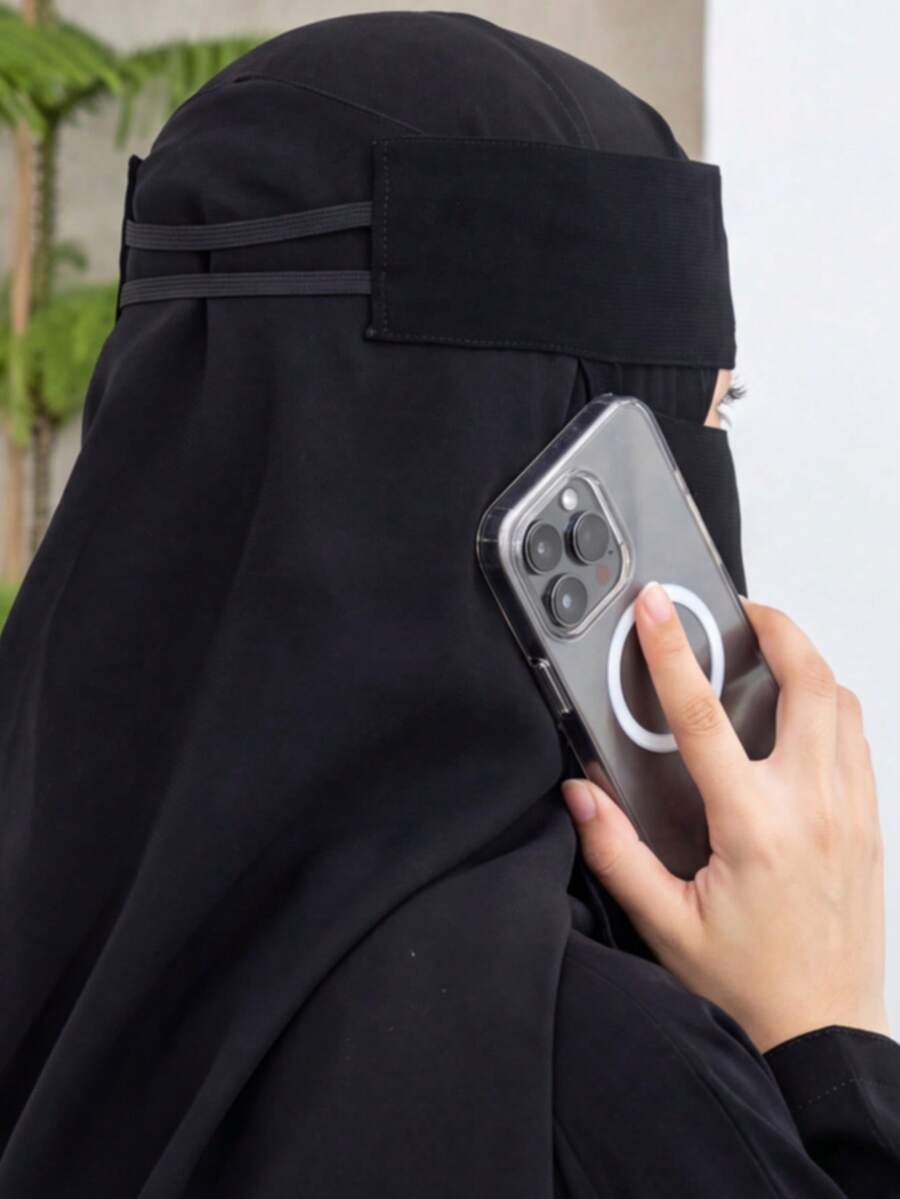 SHEIN حجاب نسائي من الشيفون بلون أسود بحزام مطاطي بسيط