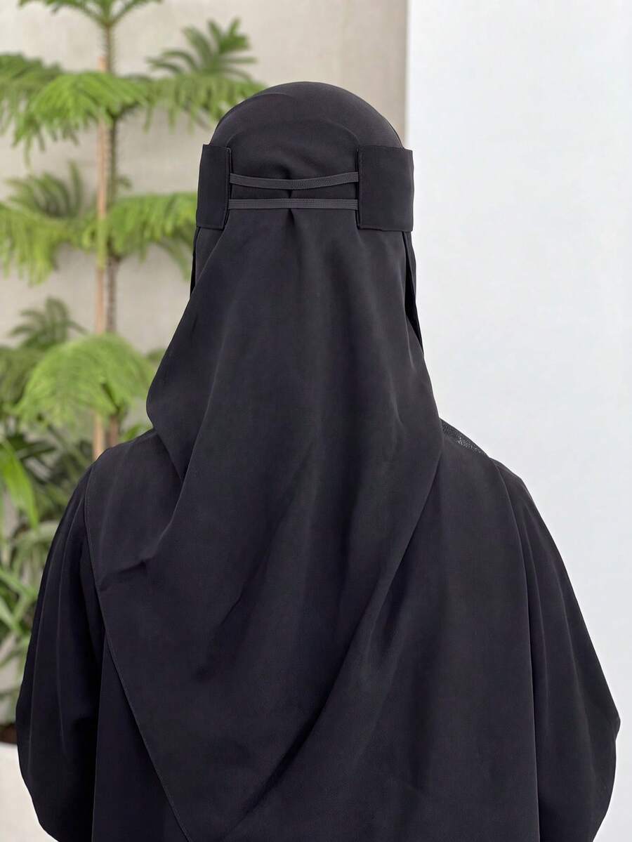 SHEIN حجاب نسائي من الشيفون بلون أسود بحزام مطاطي بسيط