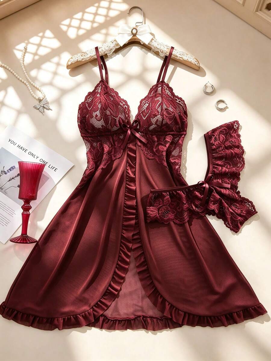 SHEIN Temptuelle طقم لانجري قطعتين من الدانتيل والشبك