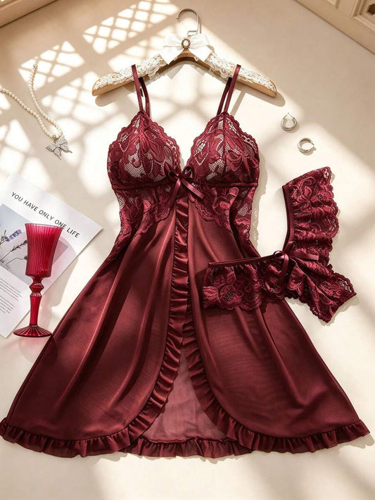SHEIN Temptuelle طقم لانجري قطعتين من الدانتيل والشبك
