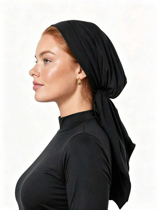 SHEIN قبعة حجاب سوداء بتصميم شرقي عربي وتوربان بحافة عريضة منحنية